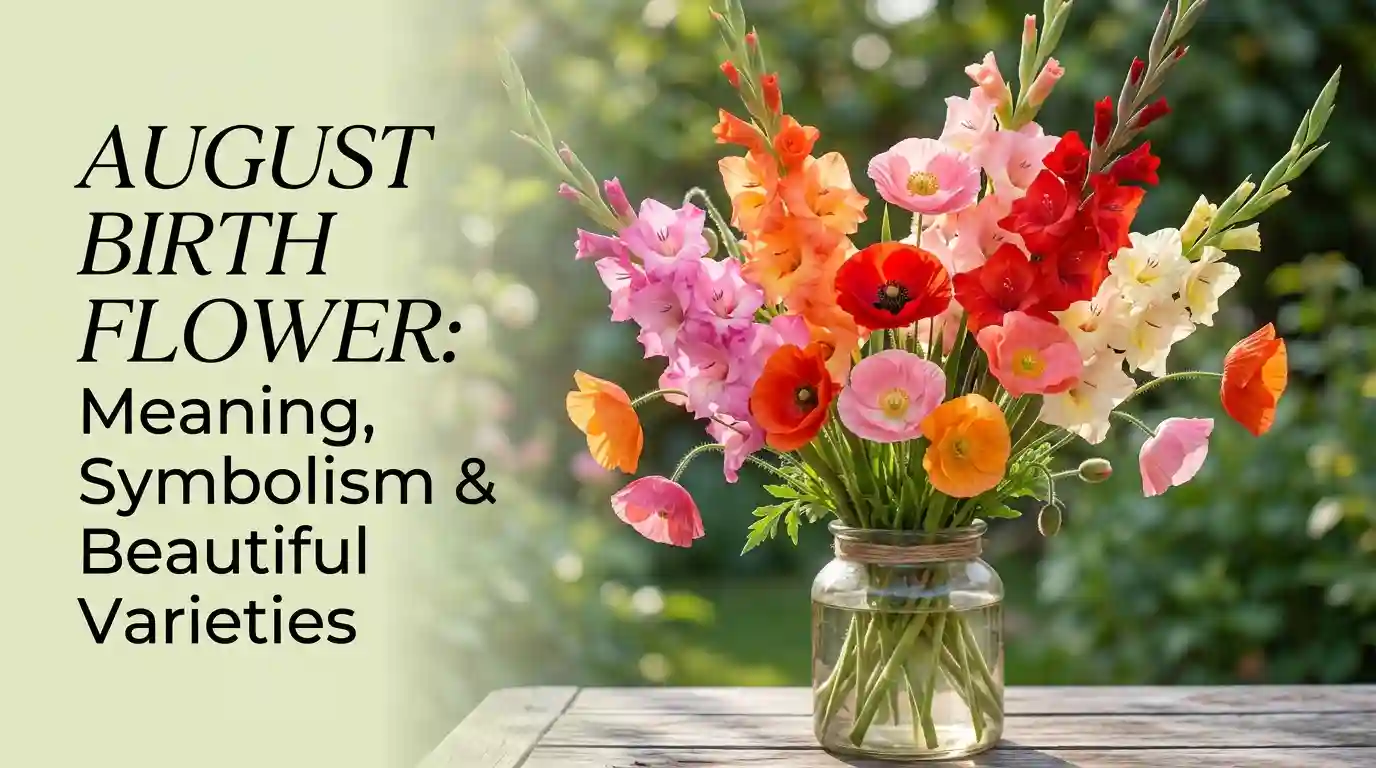 August birth flowers featuring colorful gladiolus and poppy blooms