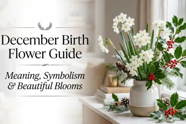 December birth flowers featuring holly and narcissus blooms