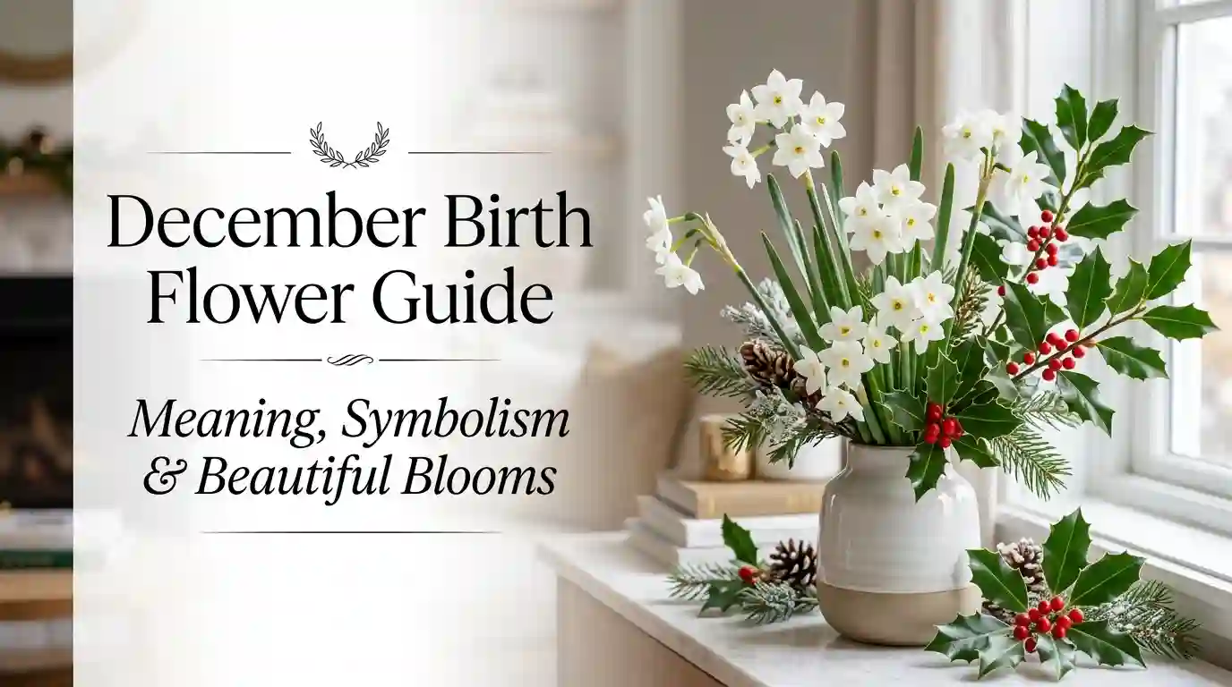 December birth flowers featuring holly and narcissus blooms