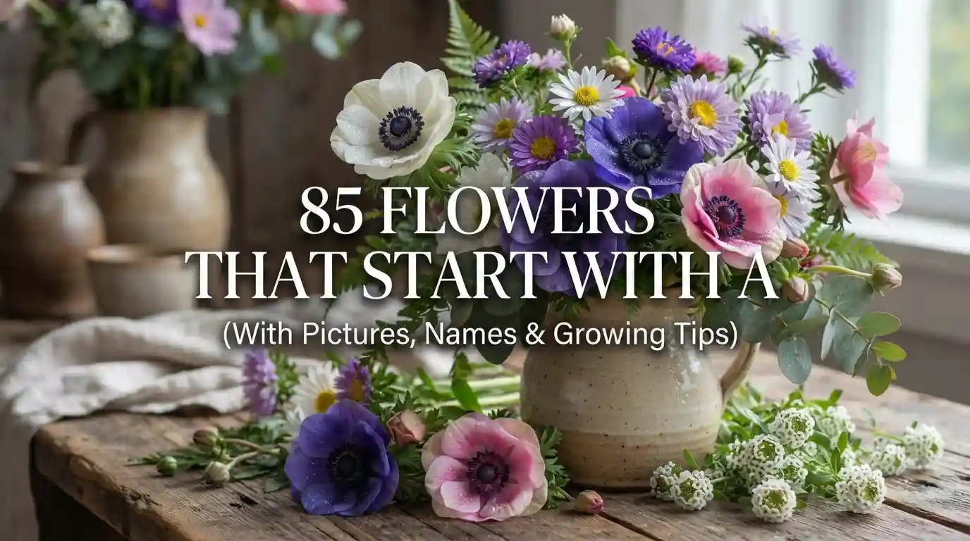 Collection of beautiful flowers that start with A in a colorful garden
