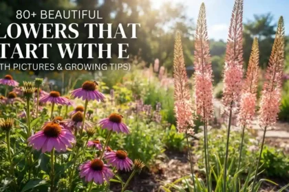Collection of beautiful flowers that start with E blooming in a colorful garden