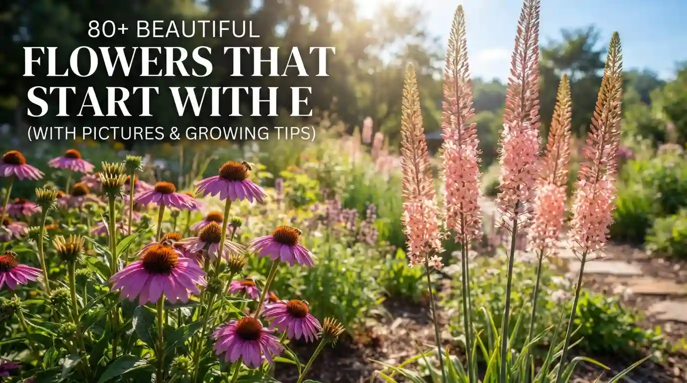 Collection of beautiful flowers that start with E blooming in a colorful garden