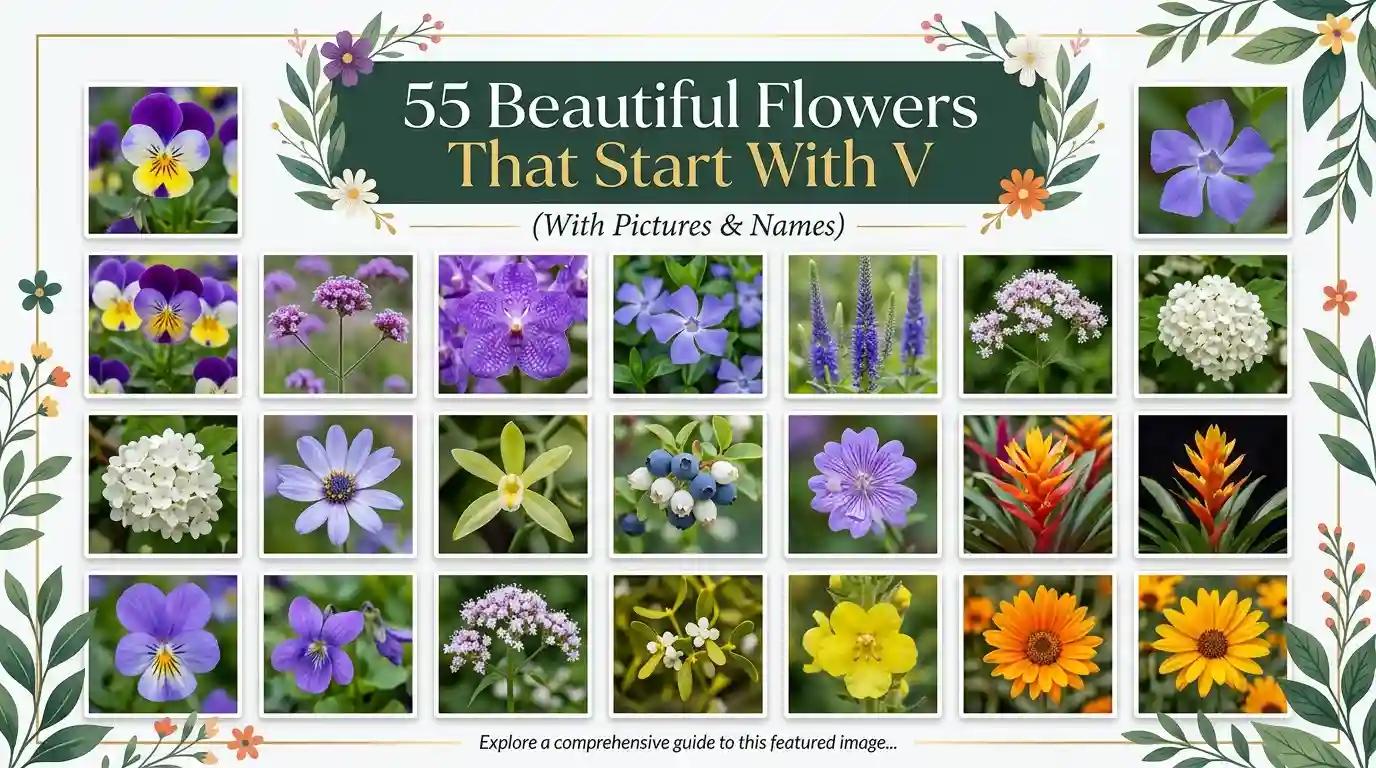 Collection of beautiful flowers that start with V blooming in a colorful garden
