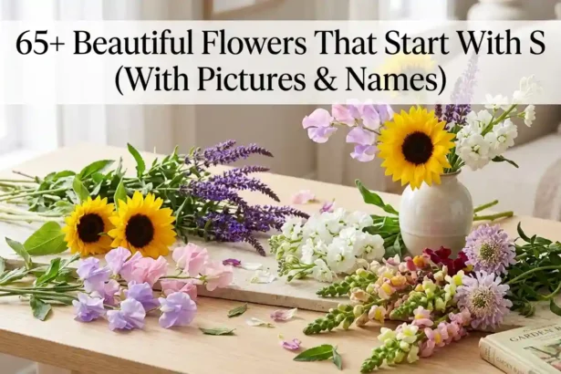 Collection of beautiful flowers that start with S blooming in a colorful garden