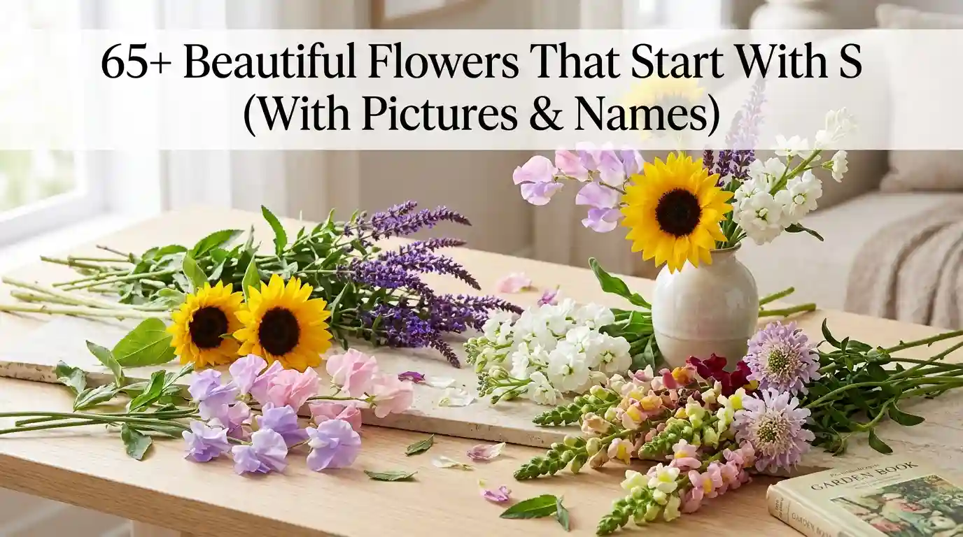 Collection of beautiful flowers that start with S blooming in a colorful garden