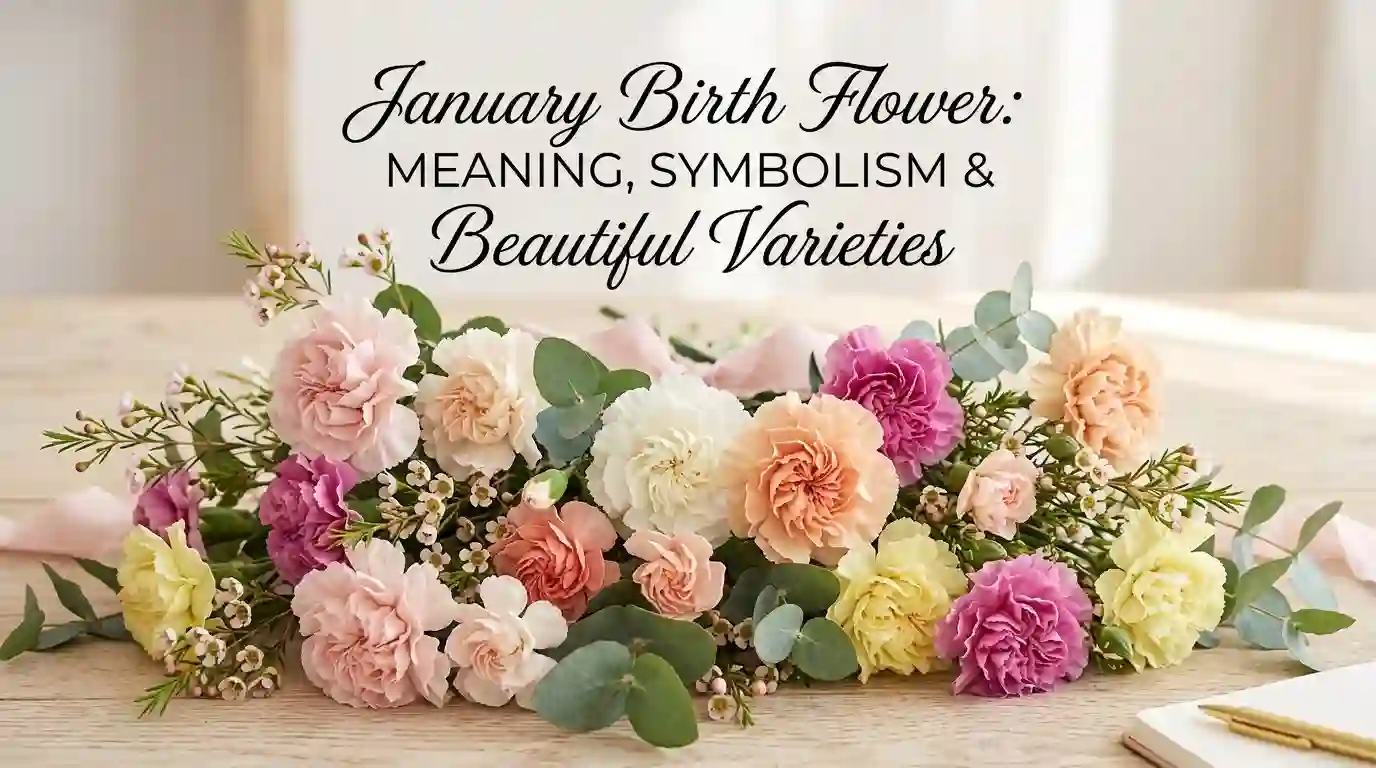 January birth flowers featuring colorful carnations and delicate snowdrops