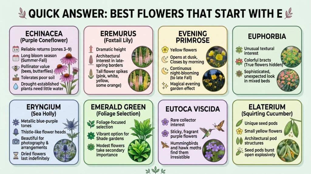 QUICK ANSWER: BEST FLOWERS THAT START WITH E