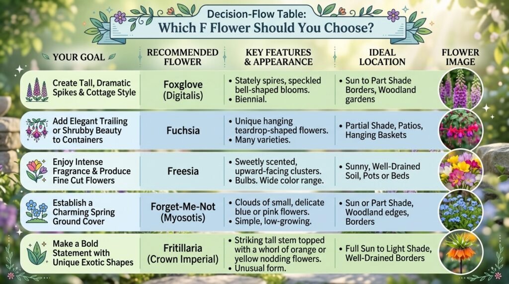 Decision-Flow Table: Which F Flower Should You Choose?