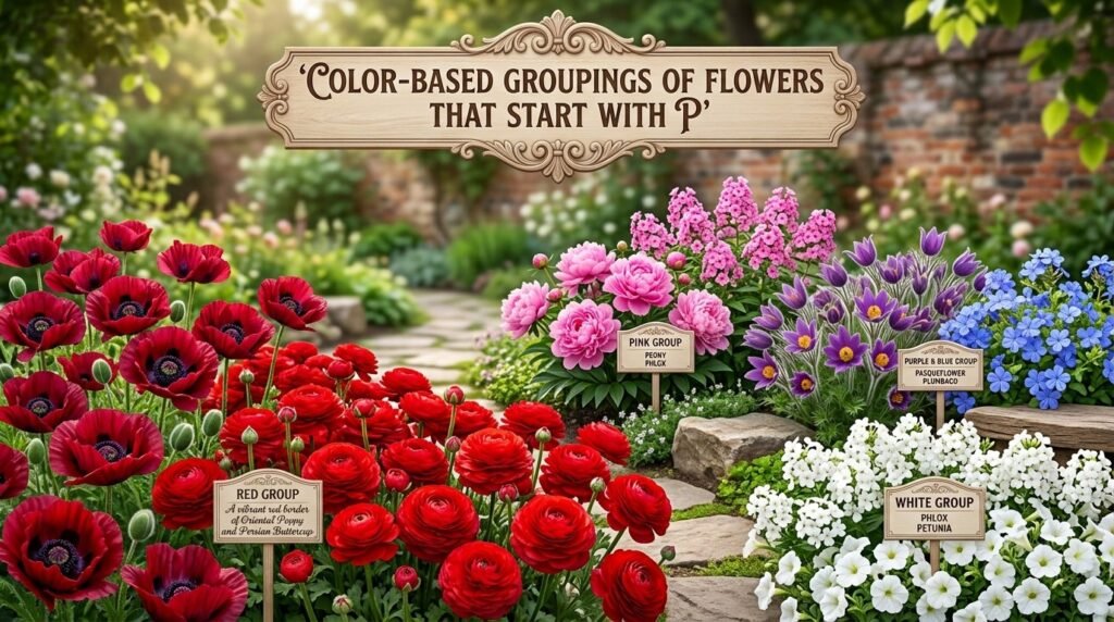 Color-Based Groupings of Flowers That Start With P
