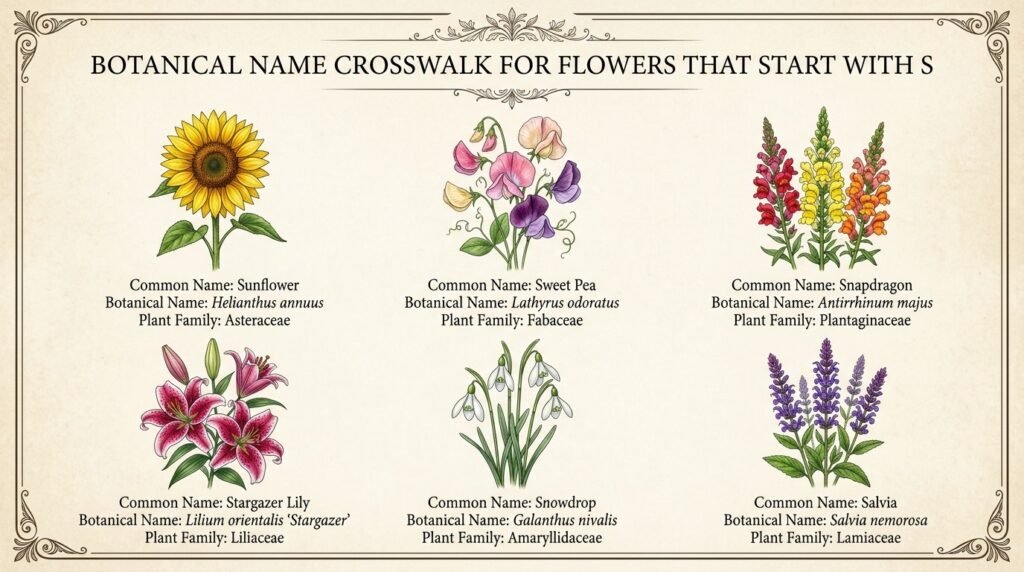 Botanical Name Crosswalk for Flowers That Start With S