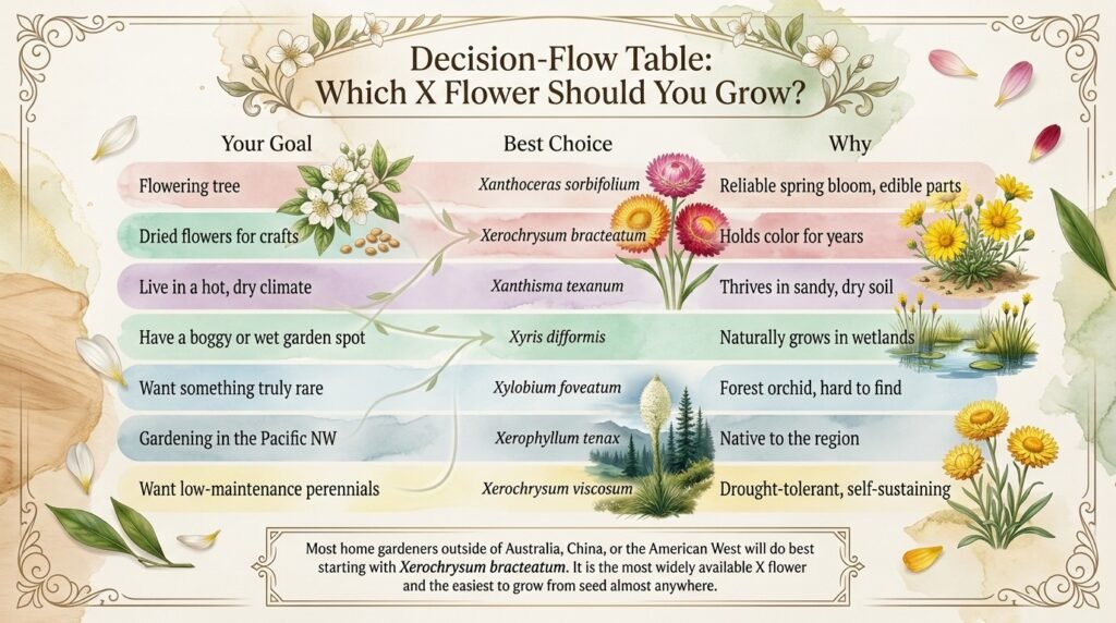 Decision-Flow Table: Which X Flower Should You Grow?