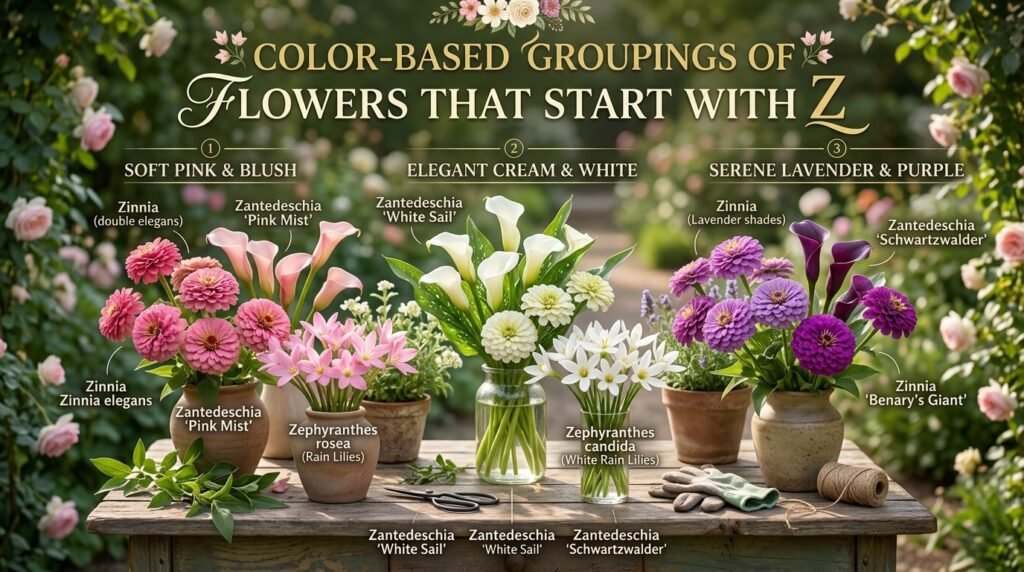 Color-Based Groupings of Flowers That Start With Z