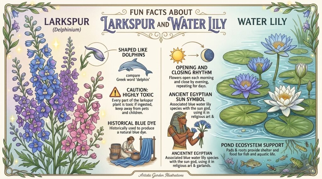 Fun Facts About Larkspur and Water Lily