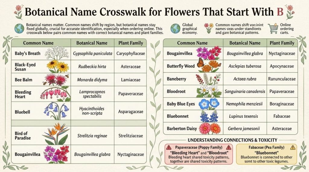 Botanical Name Crosswalk for Flowers That Start With B
