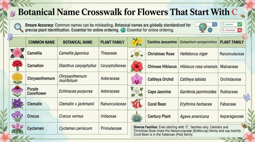 Botanical Name Crosswalk for Flowers That Start With C